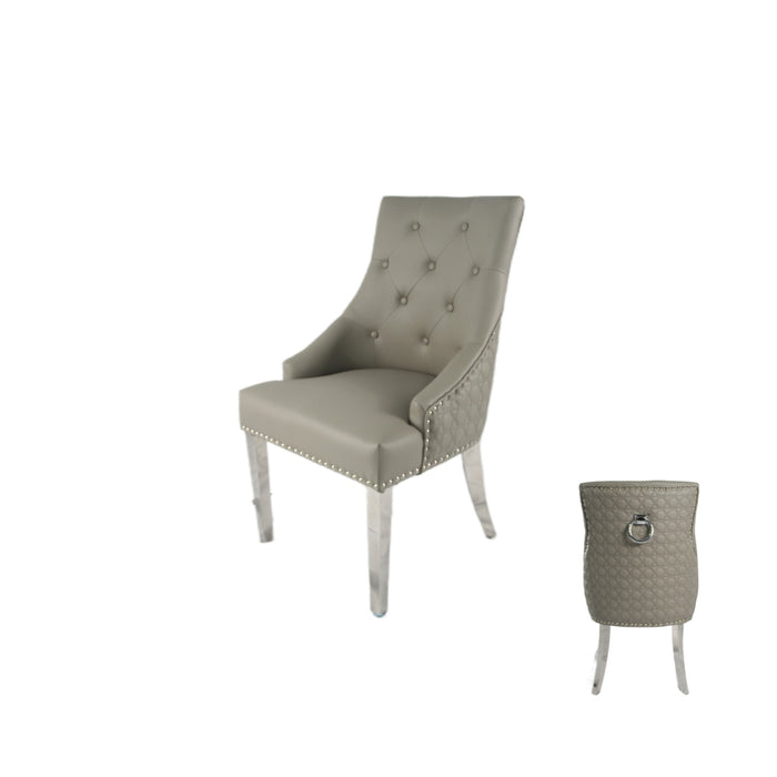 Roma PU Light Grey Chair (Ring Knocker/Chrome Legs)