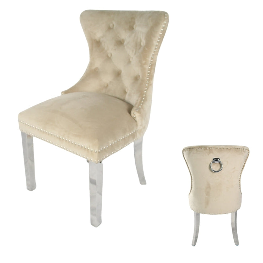 2 x Chelsea Cream Chairs (Ring Knocker/Chrome Legs) detail