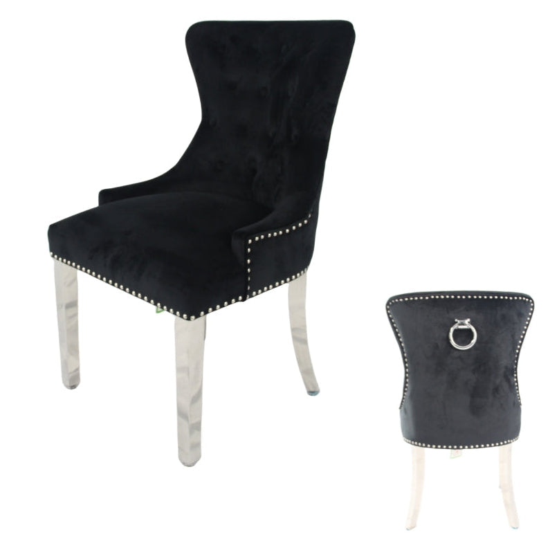 2 x Chelsea Black Chairs (Ring Knocker/Chrome Legs) detail