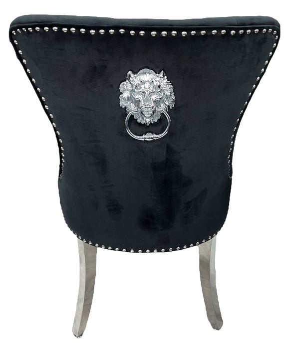 Chelsea 01 Black Chair (Lion Knocker/Chrome Legs)
