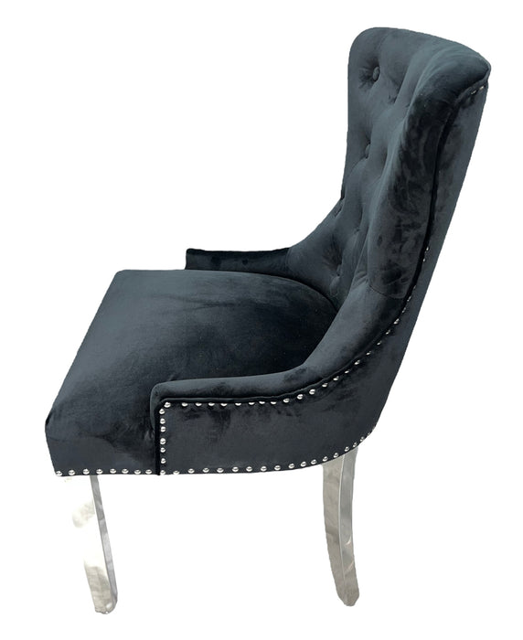 Chelsea 01 Black Chair (Lion Knocker/Chrome Legs)