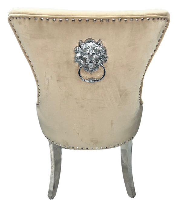 Chelsea 01 Cream Chair (Lion Knocker/Chrome Legs)