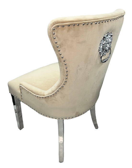 Chelsea 01 Cream Chair (Lion Knocker/Chrome Legs)