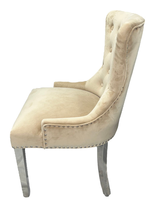 Chelsea 01 Cream Chair (Lion Knocker/Chrome Legs)