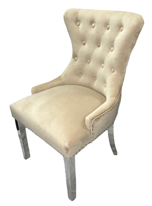 Chelsea 01 Cream Chair (Lion Knocker/Chrome Legs)