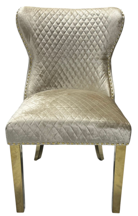 2 x G-Lewis Mink Chairs (Lion Knocker/Gold Legs) detail