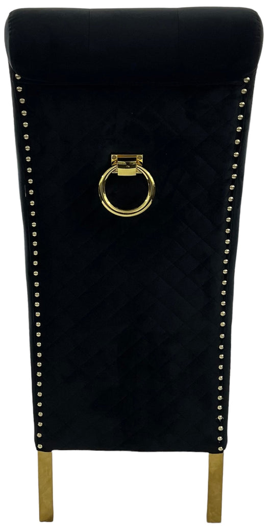 2 x G-Lucy Black Chairs (Ring Knocker/Gold Legs) detail