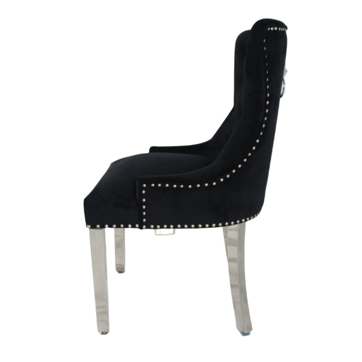 2 x Chelsea 01 Black Chairs (Lion Knocker/Chrome Legs) detail