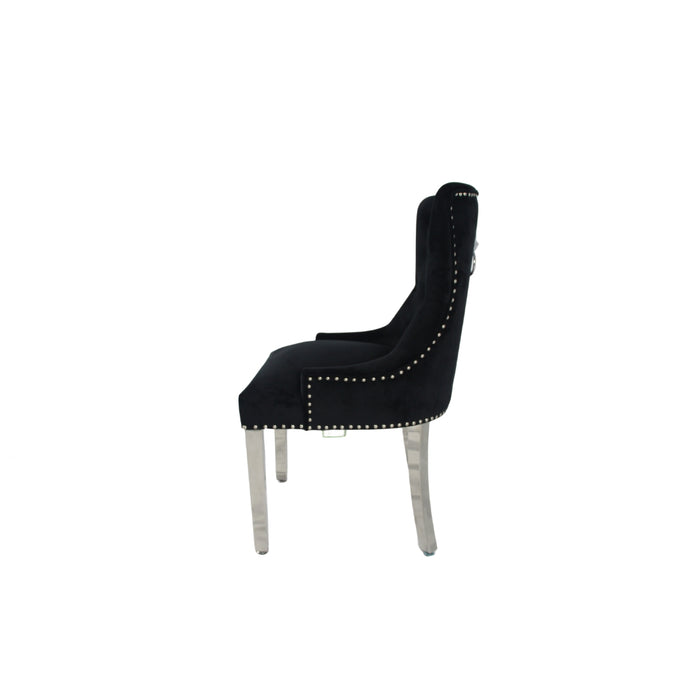 Chelsea 01 Black Chair (Lion Knocker/Chrome Legs)