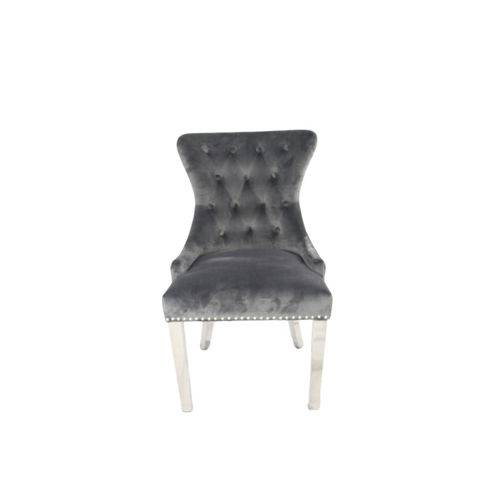 2 x Chelsea Dark Grey Chair (Lion Knocker/Chrome Legs)