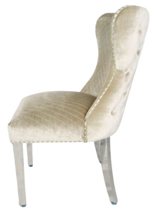 2 x Lewis Mink Chairs (Lion Knocker/Chrome Legs) detail