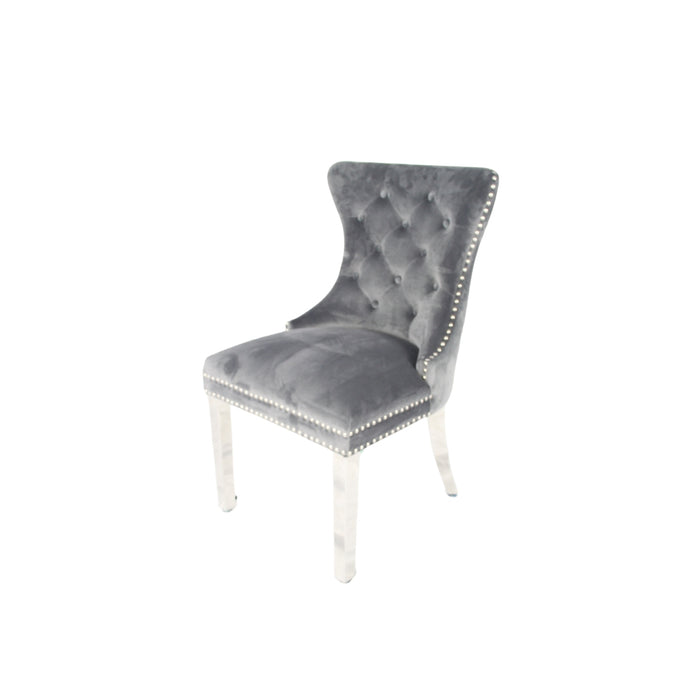 Mayfair Dark Grey Chair (Lion Knocker/Chrome Legs)