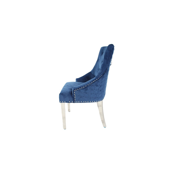 Roma Blue Chair (Lion Knocker/Chrome Legs)