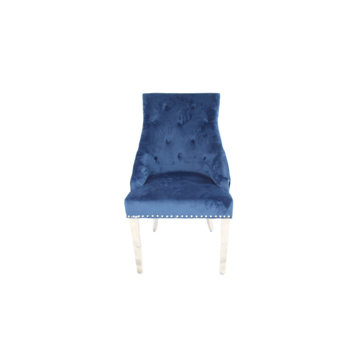 Roma Blue Chair (Lion Knocker/Chrome Legs)