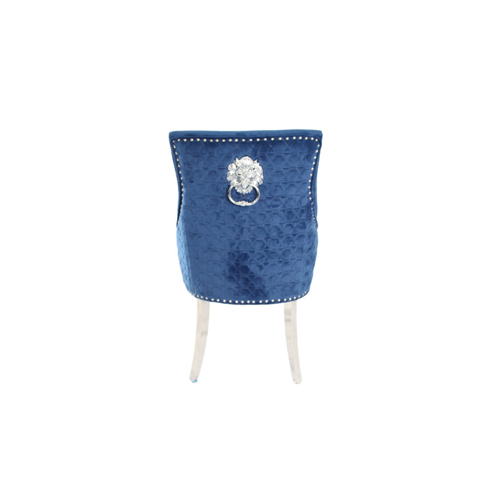 Roma Blue Chair (Lion Knocker/Chrome Legs)