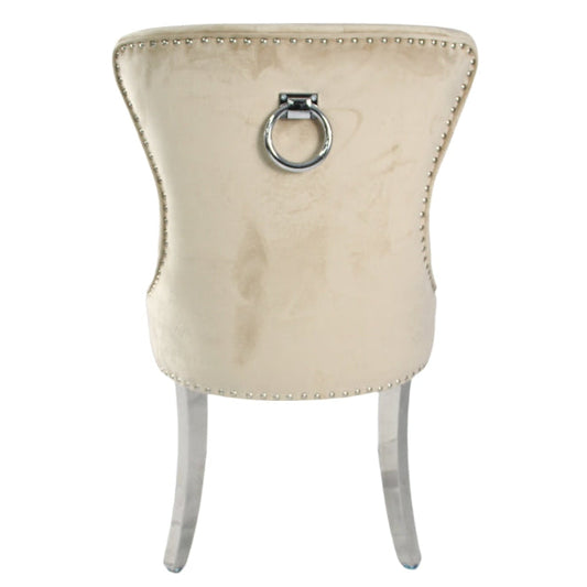 2 x Chelsea Cream Chairs (Ring Knocker/Chrome Legs) detail