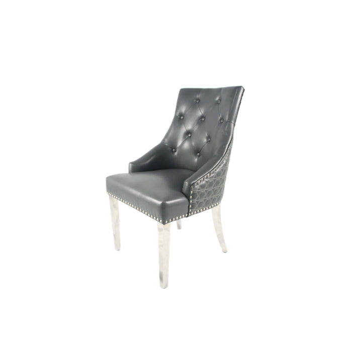 2 x Roma PU Dark Grey Chair (Lion Knocker/Chrome Legs)