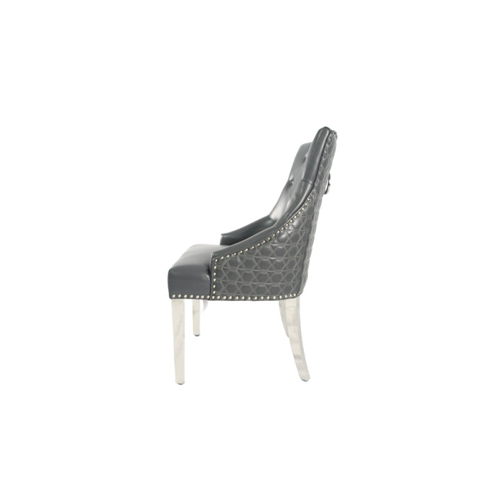 2 x Roma PU Dark Grey Chair (Lion Knocker/Chrome Legs)