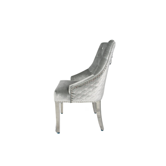 Roma Silver Grey Chair (Lion Knocker/Chrome Legs)