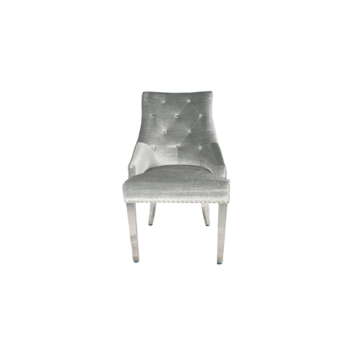 Roma Silver Grey Chair (Lion Knocker/Chrome Legs)