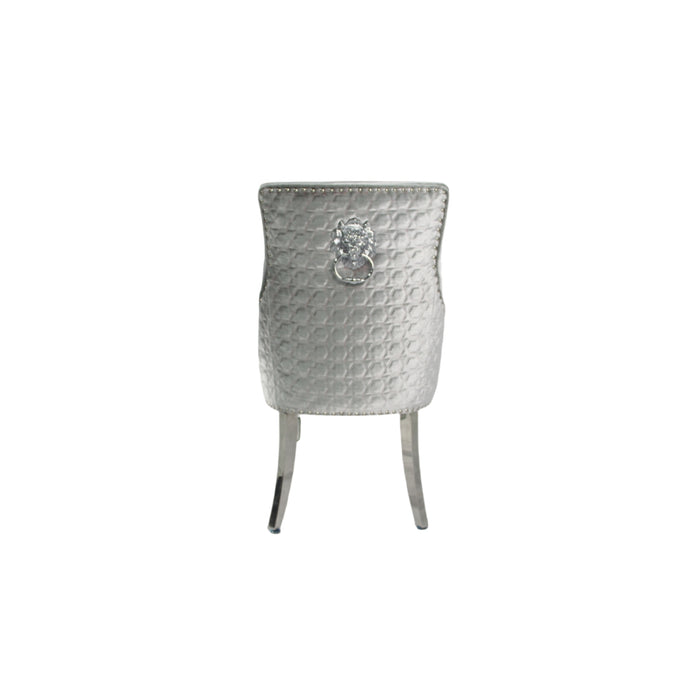 Roma Silver Grey Chair (Lion Knocker/Chrome Legs)