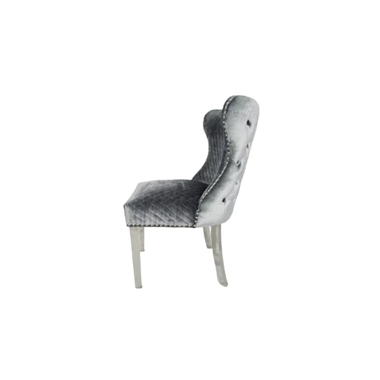Lewis Light Grey Chair (Lion Knocker/Chrome Legs)
