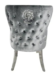 2 x Lewis Light Grey Chairs (Lion Knocker/Chrome Legs) detail