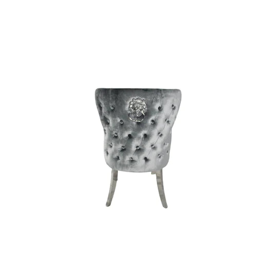 Lewis Light Grey Chair (Lion Knocker/Chrome Legs)