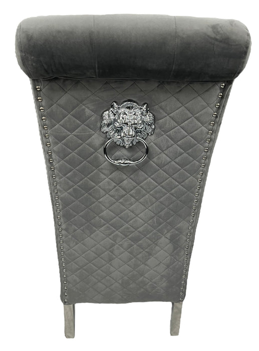 Lucy 01 Dark Grey Chair (Lion Knocker/Chrome Legs)