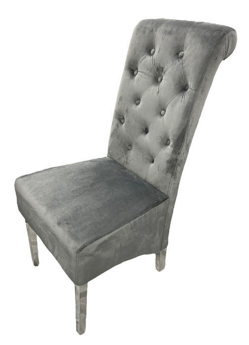 Lucy 01 Dark Grey Chair (Lion Knocker/Chrome Legs)