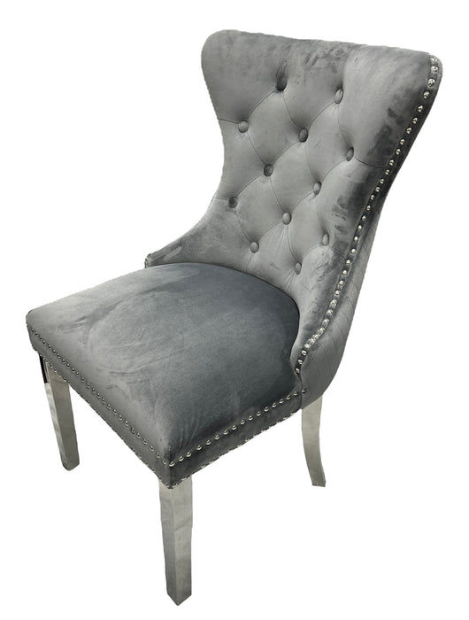 Mayfair Dark Grey Chair (Lion Knocker/Chrome Legs)