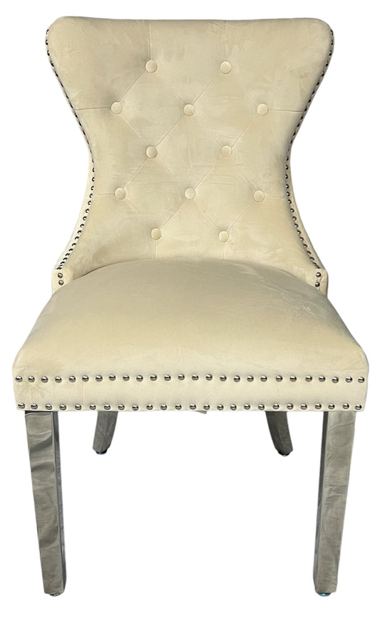 2 x Mayfair Ivory Chairs (Lion Knocker/Chrome Legs) detail