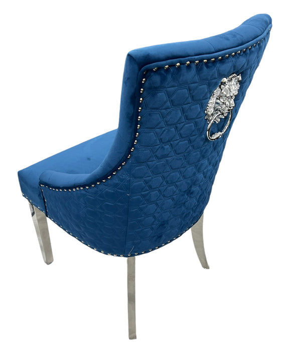 Roma Blue Chair (Lion Knocker/Chrome Legs)