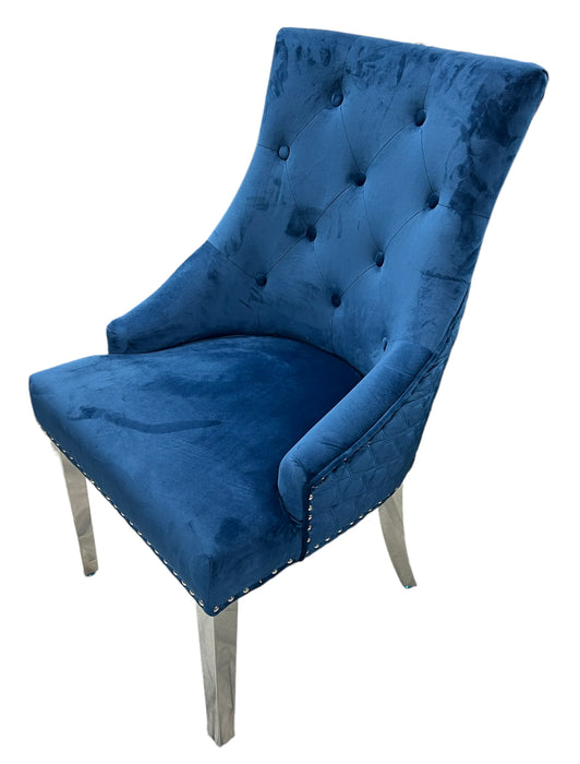 Roma Blue Chair (Lion Knocker/Chrome Legs)