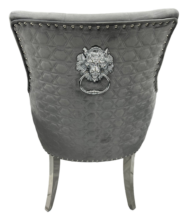 Roma Dark Grey Chair (Lion Knocker/Chrome Legs)
