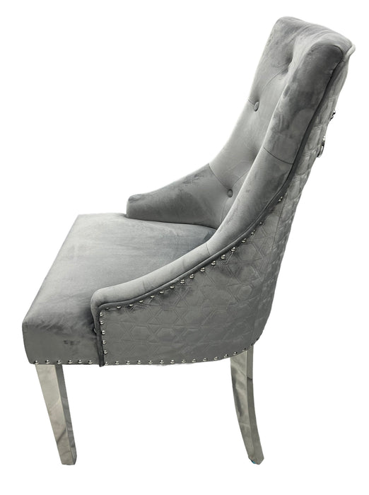 Roma Dark Grey Chair (Lion Knocker/Chrome Legs)