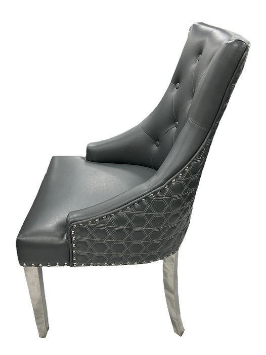 2 x Roma PU Dark Grey Chair (Lion Knocker/Chrome Legs)