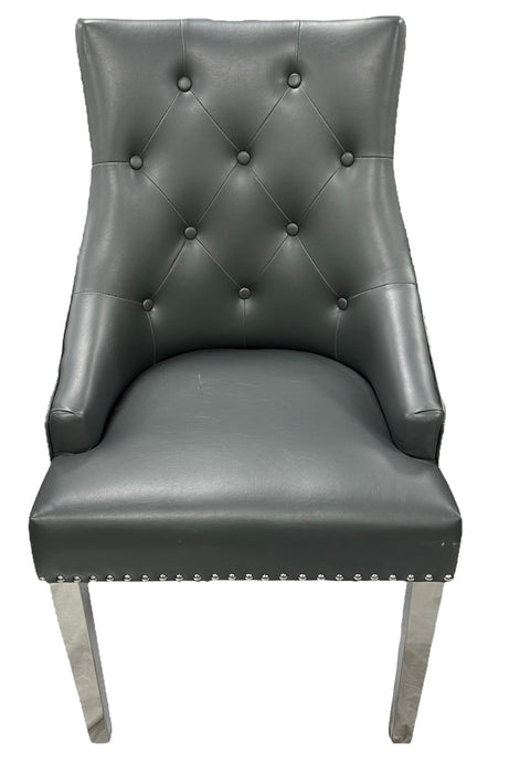 2 x Roma PU Dark Grey Chair (Lion Knocker/Chrome Legs)