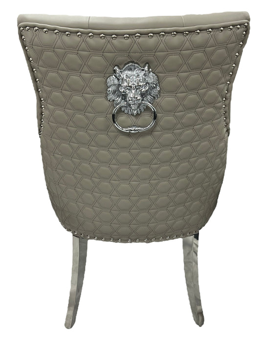 Roma PU Light Grey Chair (Lion Knocker/Chrome Legs)