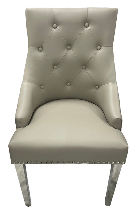 Roma PU Light Grey Chair (Lion Knocker/Chrome Legs)