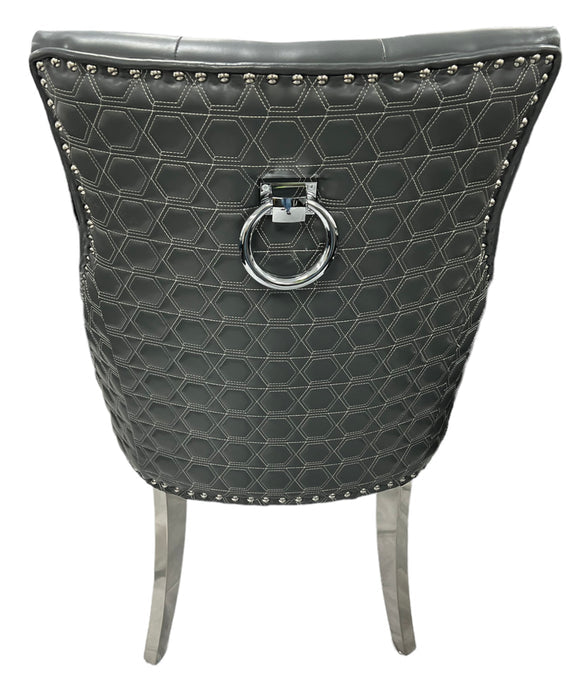Roma PU Dark Grey Chair (Ring Knocker/Chrome Legs)