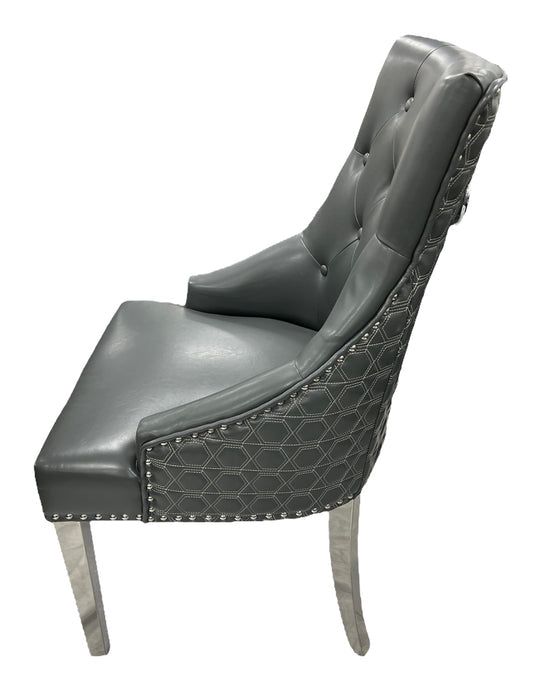 Roma PU Dark Grey Chair (Ring Knocker/Chrome Legs)