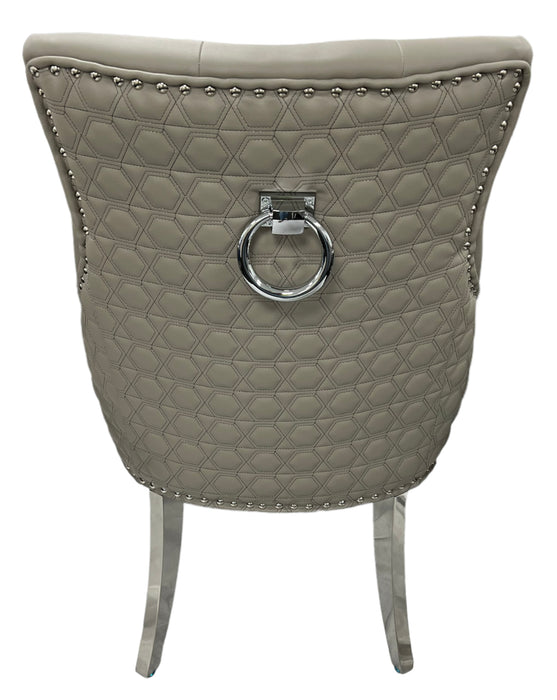 Roma PU Light Grey Chair (Ring Knocker/Chrome Legs)