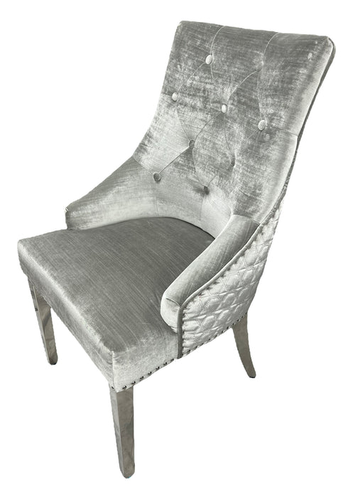 Roma Silver Grey Chair (Lion Knocker/Chrome Legs)