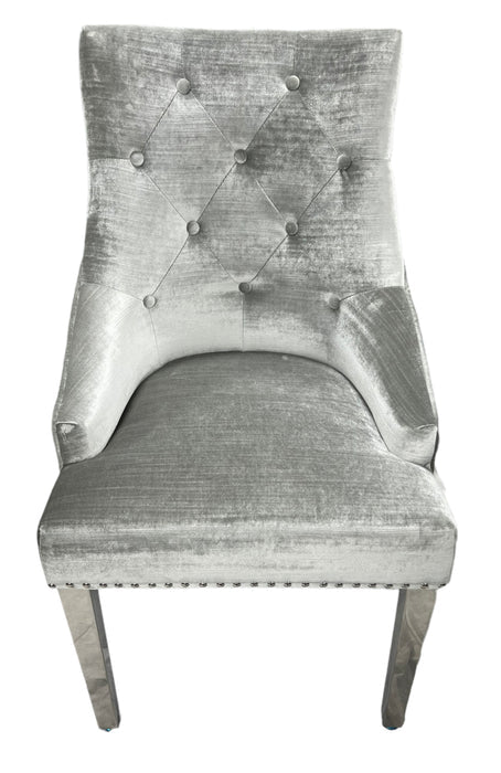 Roma Silver Grey Chair (Lion Knocker/Chrome Legs)