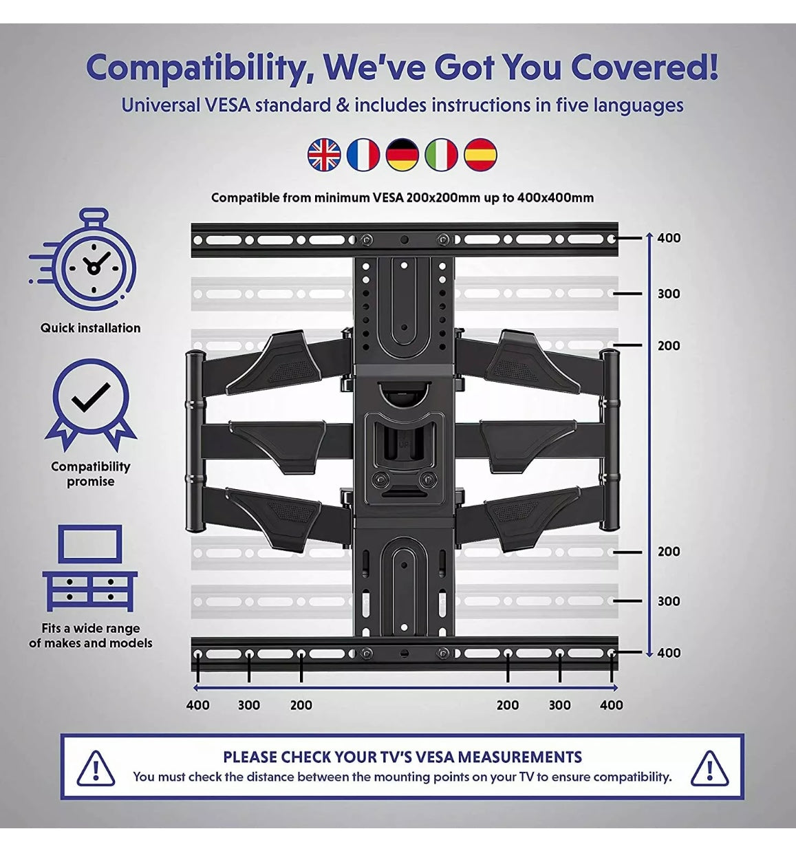 Invision EV600 Swivel TV Wall Bracket - 37-65" TVs