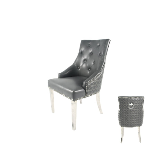 Roma PU Dark Grey Chair (Ring Knocker/Chrome Legs)