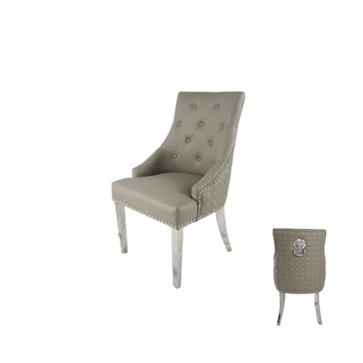 Roma PU Light Grey Chair (Lion Knocker/Chrome Legs)