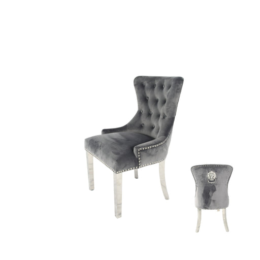 Chelsea Dark Grey Chair (Lion Knocker/Chrome Legs)
