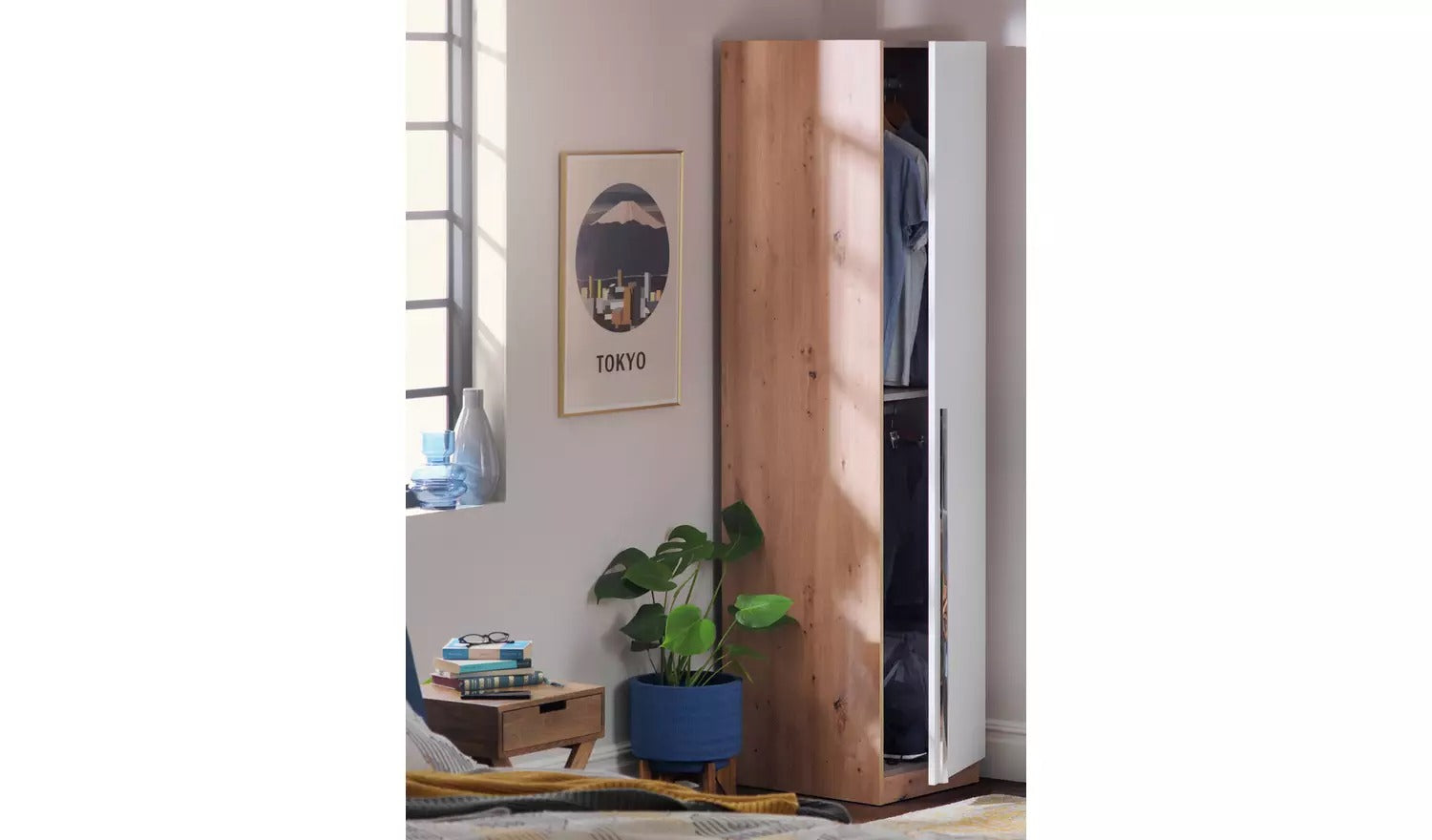 Habitat Munich 1 Door Wardrobe - White & Oak Effect